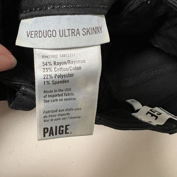 Paige Verdugo Ultra Skinny Jeans Size 24 Black Shadow Low Rise Casual Denim USA - Picture 7 of 14